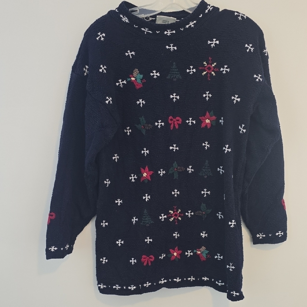 Vintage Northern Reflections Navy Festive Bow Christmas Sweater